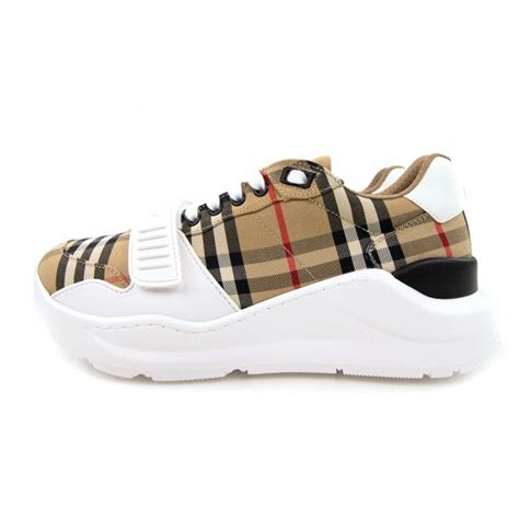 burberry check detail leather trainers|Check and Leather Sneakers in Archive beige .